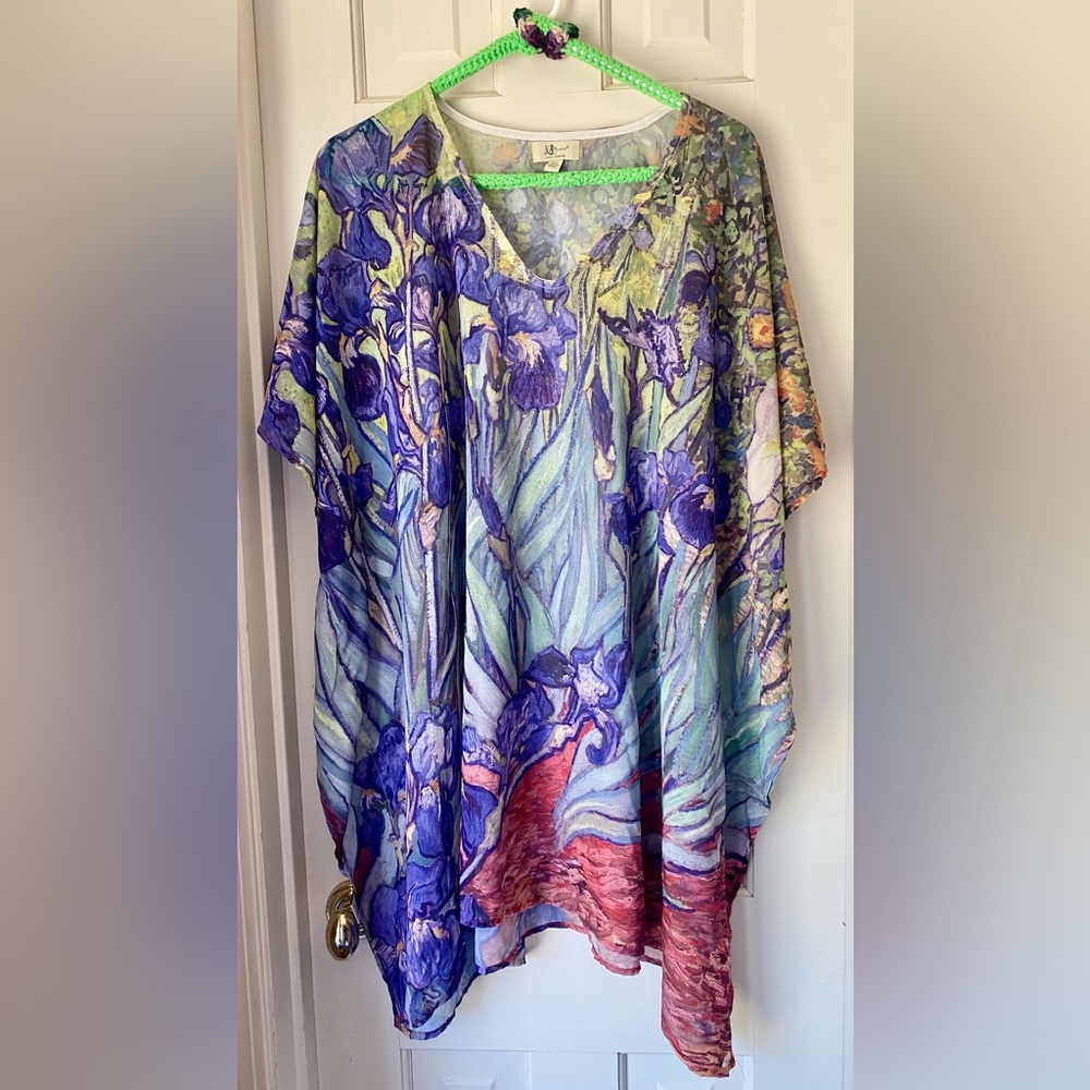 Women’s OS Purple and Green Swimsuit Coverup in Van Gogh’s Iris Print
